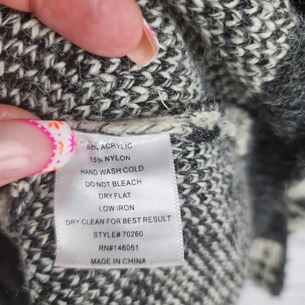 Montreal Cardigan Women's L Aztec/Geometric Plush Soft Black/White Sweater Boho - Picture 4 of 8